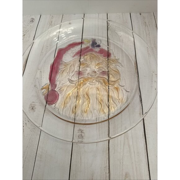 Vintage Tinted Glass Santa Platter Made In Japan Christmas 14" NIB - Picture 4 of 4